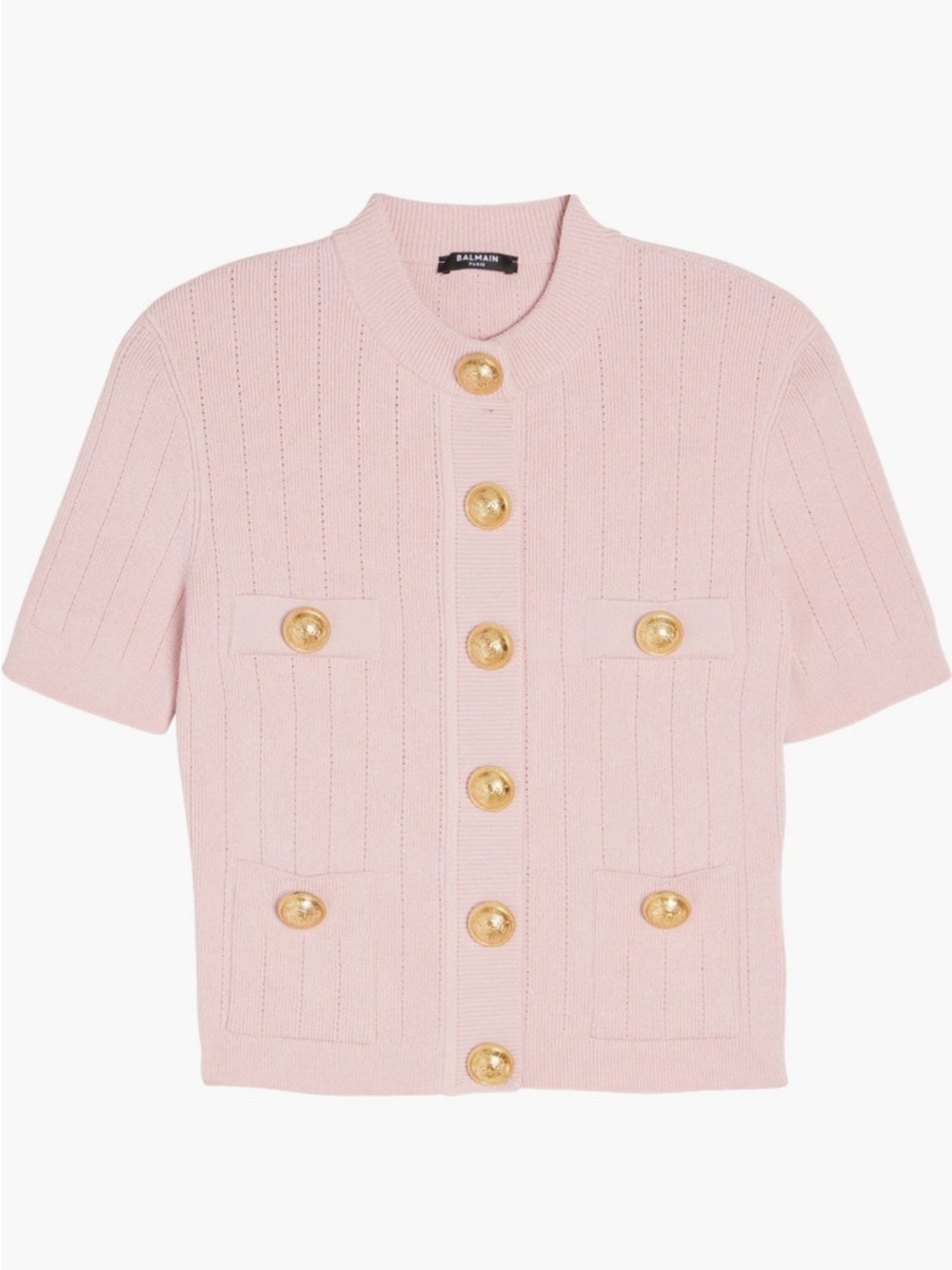 Balmain Pink Knit Four Pocket Short Sleeve Cardigan NWT - Picture 6 of 6